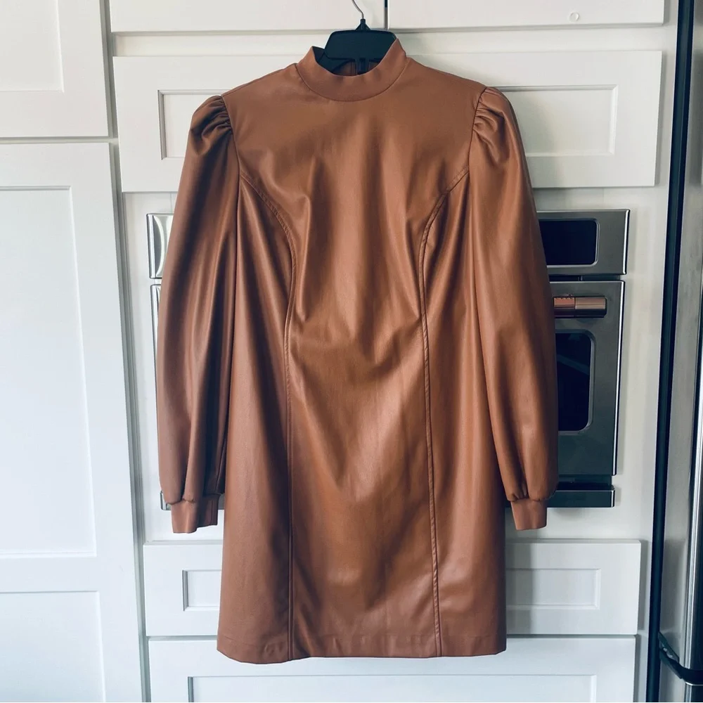 Trina Turk Wrigley brown faux leather dress size 8 - Picture 2 of 6